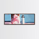 Lighthouse, Coastal, Dreamy, Framed Canvas Print, Nautical Wall Art, Summer Vibes, Living Room Art, Pastel Home Decor, Minimalist Style