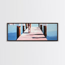 Walking on Dock, Waterfront Scene, Coastal Style, Framed Canvas Print, Minimalist Wall Art, Nautical Decor, Light and Airy Art