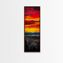 Fiery Sunset Painting, Dramatic Red Orange Sky, Bold Abstract Landscape, Framed Canvas Print, Modern Wall Decor, Living Room Art