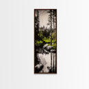 Tranquil River, Black White Nature, Reflective Water Scene, Forest Wall Decor, Rustic Landscape, Living Room Art, Framed Canvas Print