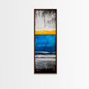 Sunset, Ocean, Waves, Framed Canvas Print, Coastal Wall Art, Modern Beach Decor, Blue and Yellow Abstract, Large Statement Art