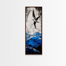 Ocean Bird, Stormy Waves, Blue and White, Framed Canvas Print, Nautical Wall Art, Minimalist Coastal Decor, Bedroom Artwork