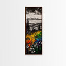 Vibrant Landscape, Mountain View, Wildflower Meadow, Framed Canvas Print, Nature Art, Cabin Decor, Rustic Wall Art, Living Room Wall Art