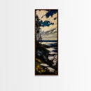 Cliffside View, Coastal Landscape, Nature Wall Art, Tranquil Seascape, Framed Canvas Print, Bedroom Wall Decor, Blue and Green Artwork