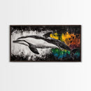 Dolphin Painting, Ocean Wildlife, Vibrant Colors, Coastal Wall Art, Black and White Animal Art, Framed Canvas Print, Beach House Decor