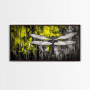 Dragonfly Art, Nature Insect, Modern Botanical, Black and White Sketch, Yellow Green Abstract, Framed Canvas Print, Bedroom Wall Decor