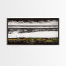 Coastal Horizon, Black and White Beach, Minimalist Seascape, Monochrome Art, Nature Inspired, Framed Canvas Print, Office Wall Decor