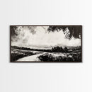 Country Road, Black and White, Minimalist, Framed Canvas Print, Rustic Landscape, Entryway Wall Art, Neutral Wall Decor, Farmhouse Style