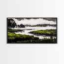 Misty Marsh, Green Landscape, Nature Lover Art, Framed Canvas Print, Serene Wall Art, Living Room Art, Minimalist Decor
