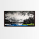 Snowy Mountains, Misty, Forest, Black and White, Canvas Print, Rustic Cabin Decor, Winter Wall Art, Nature Home Decor, Living Room Art