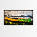 Canoe on the Shore, Rustic Nature Canvas Print, Lake House Wall Art, Autumn Painting, Outdoors Inspired Decor, Framed Canvas Print