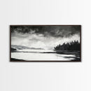 Monochrome Landscape Art, Misty Lake Canvas Print, Nature Wall Decor, Black and White Painting, Living Room Artwork, Framed Canvas Print