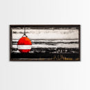Red Buoy, Nautical, Coastal, Framed Canvas Print, Black and White Beach Scene, Ocean Wall Art, Maritime Decor, Fisherman’s House Artwork