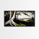 Forest Tree, Ocean View, Coastal Landscape, Canvas Print, Nature Wall Art, Black and White Art, Cabin Wall Decor, Rustic Wall Art