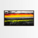 Sunset Meadow, Vibrant Sky Over Rolling Hills, Nature Landscape Painting, Bold Color Art, Canvas Print, Farmhouse Decor, Dining Room Art