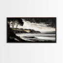 Black White, Coastal Cliffs, Seascape, Large Canvas Print, Ocean Wall Art, Modern Landscape, Minimalist Painting, Nautical Home Decor