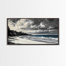Moody Seascape, Stormy Ocean, Dramatic Sky, Beach Wall Art, Black and White Coastal Decor, Framed Canvas Print, Large Landscape Art
