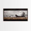 Seashell and Waves, Nautical Art, Coastal Beach Decor, Black and White Seascape, Ocean Home Art, Framed Canvas Print, Elegant Art