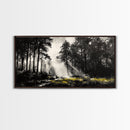 Misty Forest, Black and White, Nature Landscape, Framed Canvas Print, Tree Art, Moody Wall Decor, Rustic Cabin Art, Office Wall Art