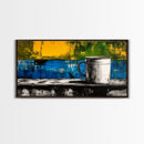 Abstract Mug Art, Colorful Kitchen Decor, Coffee Lover Gift, Modern Wall Art, Framed Canvas Print, Vibrant Home Accent