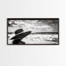 Woman at Beach, Black and White Wall Art, Minimalist Canvas Print, Modern Coastal Decor, Ocean View Art, Living Room Wall Art