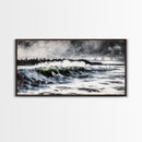 Ocean Wave, Coastal Art, Large Wall Art, Black and White Painting, Abstract Seascape, Living Room Decor, Framed Canvas Print, Beach House
