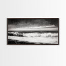 Monochrome Ocean, Rolling Waves, Black and White Beach Art, Framed Canvas Print, Minimalist Seascape, Coastal Wall Decor, Bedroom Art