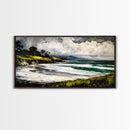 Foggy Shoreline, Rolling Waves, Coastal Landscape, Framed Canvas Print, Beach House Wall Art, Minimalist Decor, Modern Seascape Art