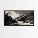 Waterfall Painting, Dramatic Nature, Mountain River, Framed Canvas Print, Monochrome Art, Nature Decor, Lodge Wall Art, Rustic Home