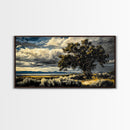 Solitary Tree, Dramatic Sky, Western Landscape, Rustic Nature, Southwest Art, Framed Canvas Print, Living Room Decor, Bold Earthy Painting