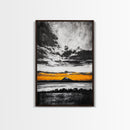 Volcanic Sunset, Black and White, Dramatic Sky, Framed Canvas Print, Moody Wall Art, Modern Landscape, Office Decor, Nature Aesthetic
