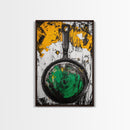 Abstract Frying Pan, Rustic Kitchen Art, Modern Industrial Wall Decor, Black Yellow Green Art, Unique Foodie Gift, Canvas Print