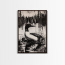 Loon, Lake Reflection, Nature Wall Art, Framed Canvas Print, Black and White Art, Minimalist Decor, Cabin Wall Art, Rustic Home