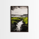Marsh, Coastal Greenery, Landscape Wall Art, Framed Canvas Print, Nature Aesthetic, Living Room Decor, Serene Scenic View, Rustic Style