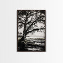 Tree Silhouette, Black White Art, Canvas Print, Dramatic Landscape, Coastal Wall Art, Nature Scene, Monochrome Decor, Minimalist Art