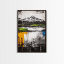 Abstract Landscape, Mountain Scene, Framed Canvas Print, Green Nature Art, Modern Decor, Minimalist Art, Living Room Wall Decor