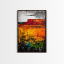 Desert Mesa, Western Landscape, Bold Color Wall Art, Sunset Painting, Southwest Decor, Bohemian Style, Framed Canvas Print