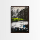 Misty Forest, Reflection, Tranquil Landscape, Framed Canvas Print, Nature Wall Art, Black and White Decor, Bedroom Art, Rustic Home