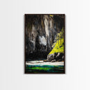 Mountain River, Nature Landscape Art, Moody Scenic Painting, Rustic Home Wall Art, Black and White Aesthetic, Framed Canvas Print