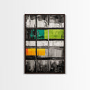 Modern Window Abstract, Black and White with Green and Yellow, Geometric Wall Art, Contemporary Interior Design, Framed Canvas Print