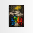 Forest Reflection, Black and White with Vibrant Colors, Abstract Waterfall Painting, Framed Canvas Print, Nature Lover’s Wall Art