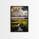 Stormy Marsh, Moody Landscape Art, Coastal Nature Scene, Modern Rustic Decor, Fall Home Wall Art, Framed Canvas Print, Office Artwork