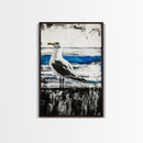 Seagull Painting, Coastal Bird Art, Ocean Wall Decor, Nautical Home Art, Blue and White Theme, Framed Canvas Print, Beach House Decor