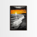 Golden Beach, Sunset Painting, Coastal Horizon, Framed Canvas Print, Seascape Art, Warm Fall Colors, Large Wall Art, Minimalist Style
