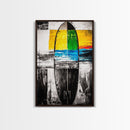Abstract Surfboard, Colorful Beach Art, Modern Coastal Decor, Surfer Gift, Framed Canvas Print, Boho Wall Art, Bedroom Wall Art