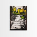 Wooden Dock View, Lake House Art, Nature Landscape Print, Rustic Wall Decor, Framed Canvas Print, Black and White Photography, Cabin Art