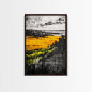 Golden Fields, Dramatic Landscape, Autumn Wall Art, Rustic Home Decor, Mountain View Framed Canvas Print, Farmhouse Aesthetic, Office Decor