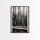 Forest Landscape, Black and White Tree Art, Moody Woodland Scene, Rustic Nature Wall Decor, Cabin Home Artwork, Framed Canvas Print