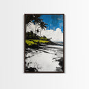 Tropical Beach, Palm Tree Art, Coastal Wall Decor, Canvas Print, Modern Seaside Artwork, Blue and Green Painting, Living Room Statement