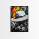 White Hat, Western Art, Framed Canvas Print, Southwestern Decor, Rustic Wall Art, Colorful Abstract Art, Boho Living Room Art